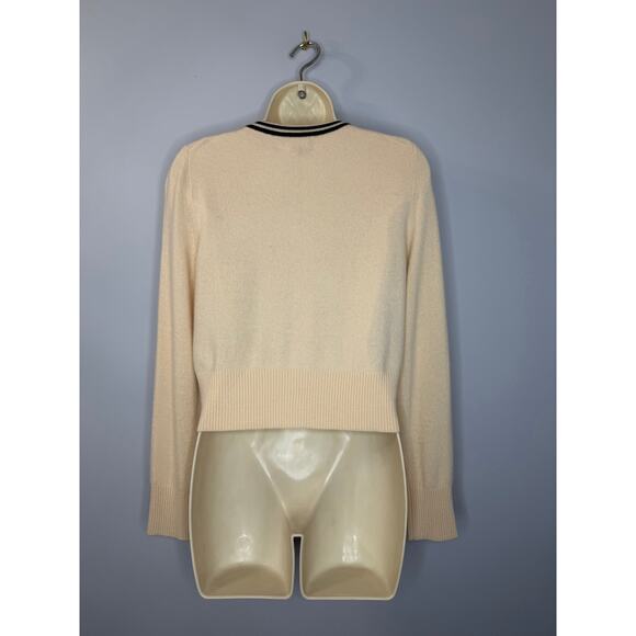 J. Crew Cashmere Sweater Lady Jacket Cardigan with Contrast Trim Sz M Cream - Picture 8 of 16